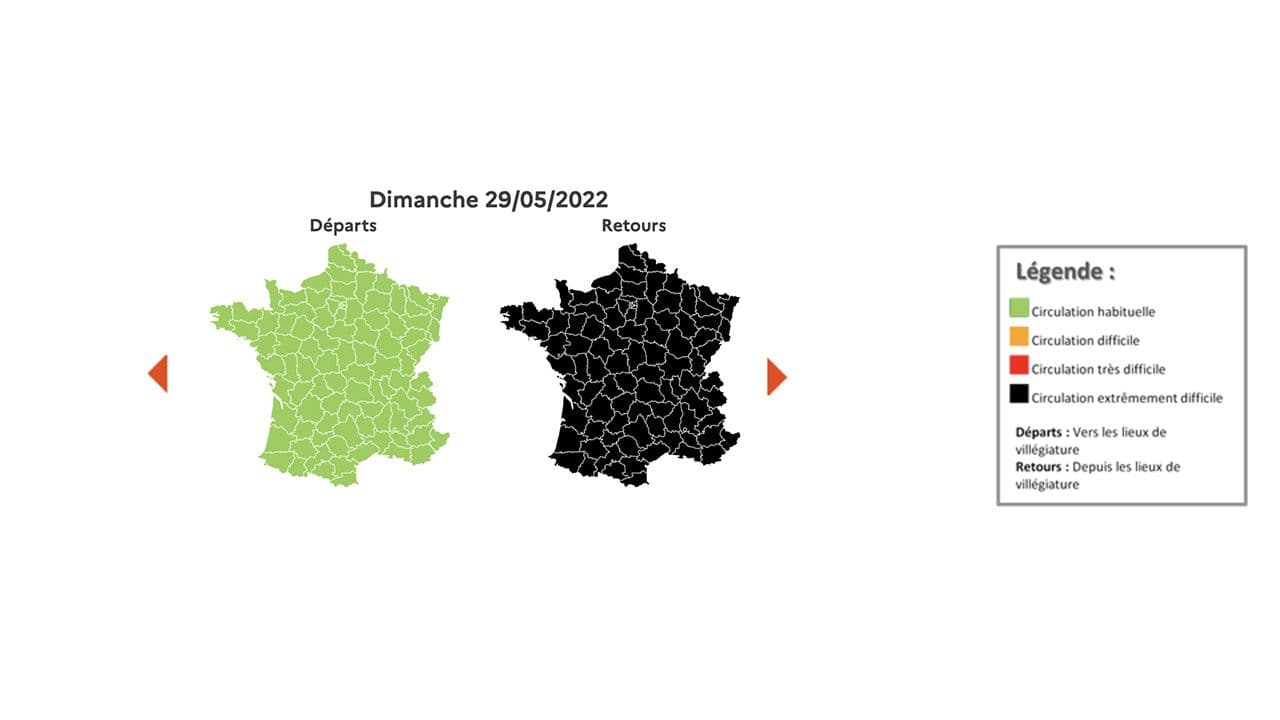 Prévisions de circulation par Bison Futé pour dimanche 29 mai 2022.