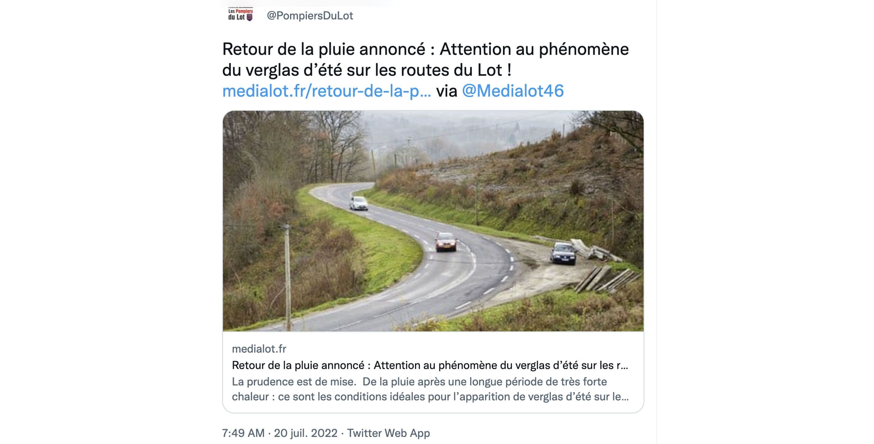 Tweet des pompiers du Lot ©Twitter