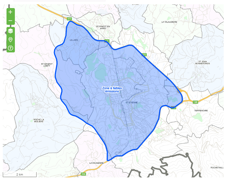 Le périmètre de la ZFE de Saint-Etienne. ©Saint-Etienne Métropole