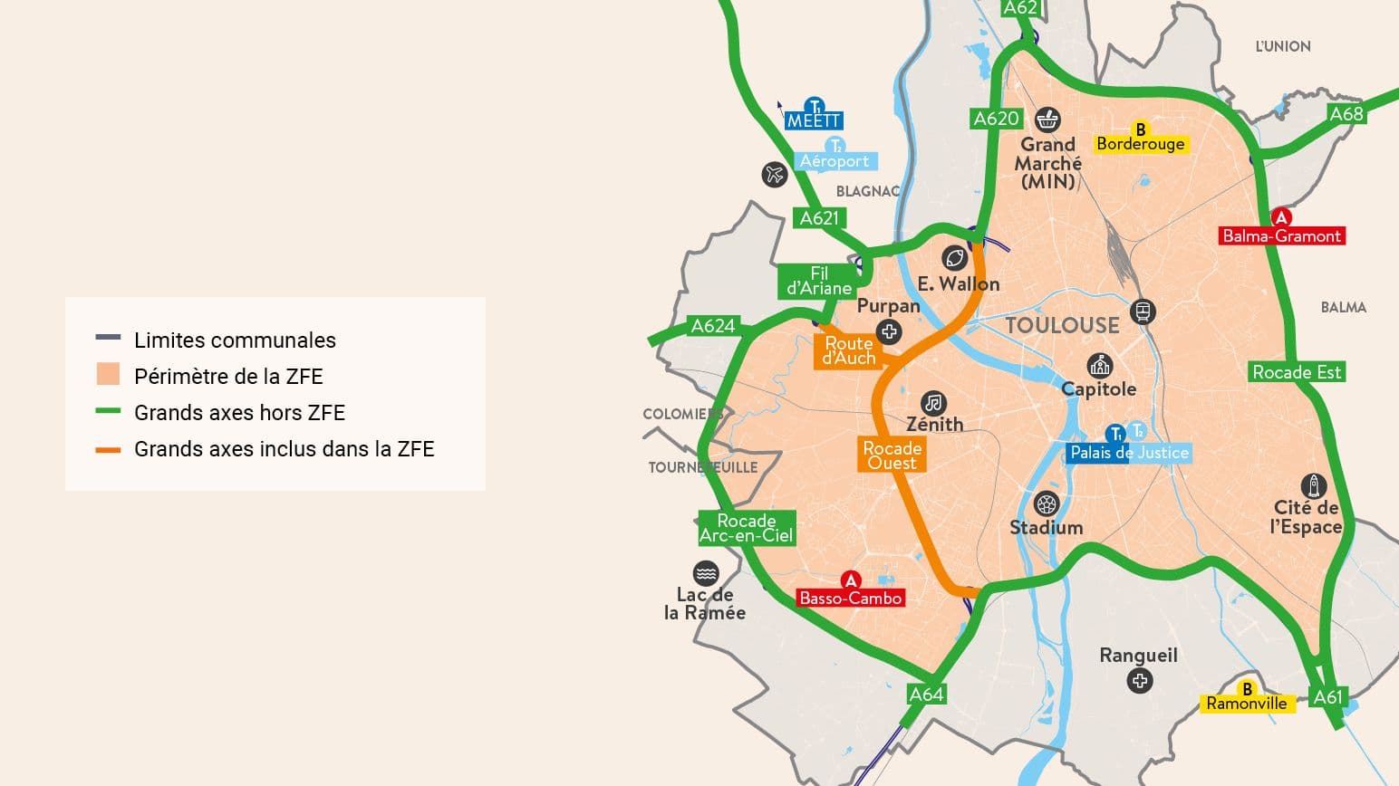 La zone géographique couverte par la ZFE de Toulouse Métropole. ©Toulouse Métropole